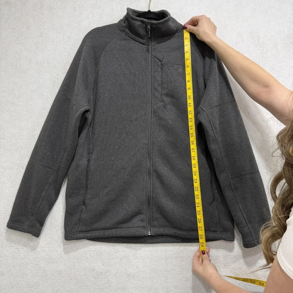 The North Face Jacket Mens Large Gray Full Zip Fleece Chest Pocket Outdoors